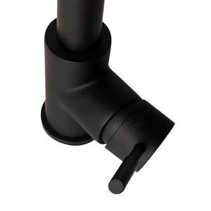 ZLINE Monet Pull Down Single Handle Kitchen Faucet in Matte Black (MON-KF-MB) handle and mount, above.