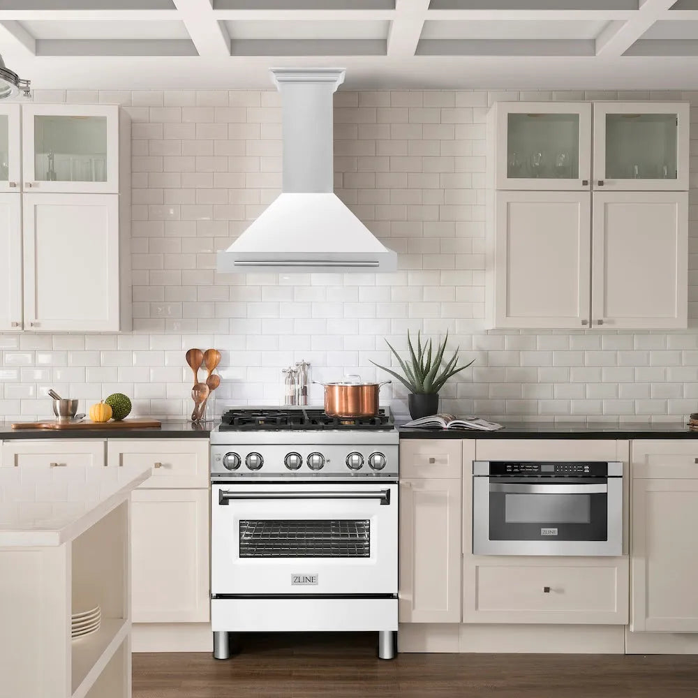 ZLINE 30 in. Convertible Stainless Steel Range Hood with White Matte Shell and Stainless Steel Handle (KB4STX-WM-30)