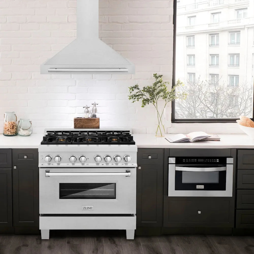 ZLINE 36 in. Convertible Satin Stainless Steel Wall Mount Range Hood with Stainless Steel Handle (KB4SNX-36)