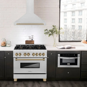 ZLINE Autograph Edition 36 in. Convertible Satin Stainless Steel Wall Mount Range Hood with Champagne Bronze Handle (KB4SNZ-36-CB)