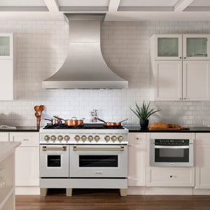 ZLINE Autograph Edition 48 in. 6.0 cu. ft. Legacy Dual Fuel Range with 7 Burner Gas Cooktop and 2 Electric Ovens in Satin Stainless Steel and Champagne Bronze Accents (RASZ-SN-48-CB)