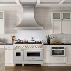 ZLINE Autograph Edition 48 in. 6.0 cu. ft. Legacy Dual Fuel Range with 7 Burner Gas Cooktop and 2 Electric Ovens in Satin Stainless Steel and Polished Gold Accents (RASZ-SN-48-G)