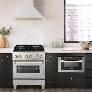 ZLINE Autograph Edition 30 in. Stainless Steel Range Hood with Stainless Steel Shell and Polished Gold Handle (8654STZ-30-G)