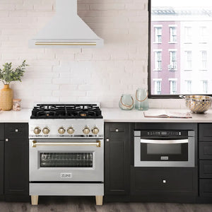 ZLINE Autograph Edition 30 in. Stainless Steel Range Hood with Stainless Steel Shell and Polished Gold Handle (8654STZ-30-G)