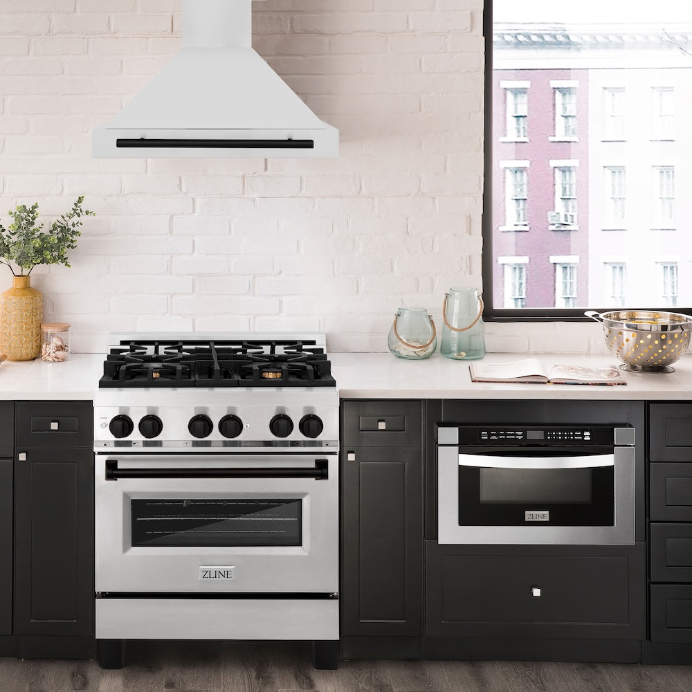 ZLINE Autograph Edition 30 in. Convertible Stainless Steel Range Hood with Stainless Steel Shell and Matte Black Accents (KB4STZ-30-MB)