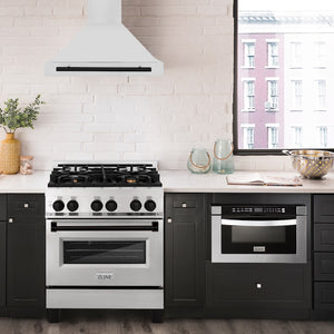 ZLINE Autograph Edition 30 in. Convertible Stainless Steel Range Hood with Stainless Steel Shell and Matte Black Accents (KB4STZ-30-MB)