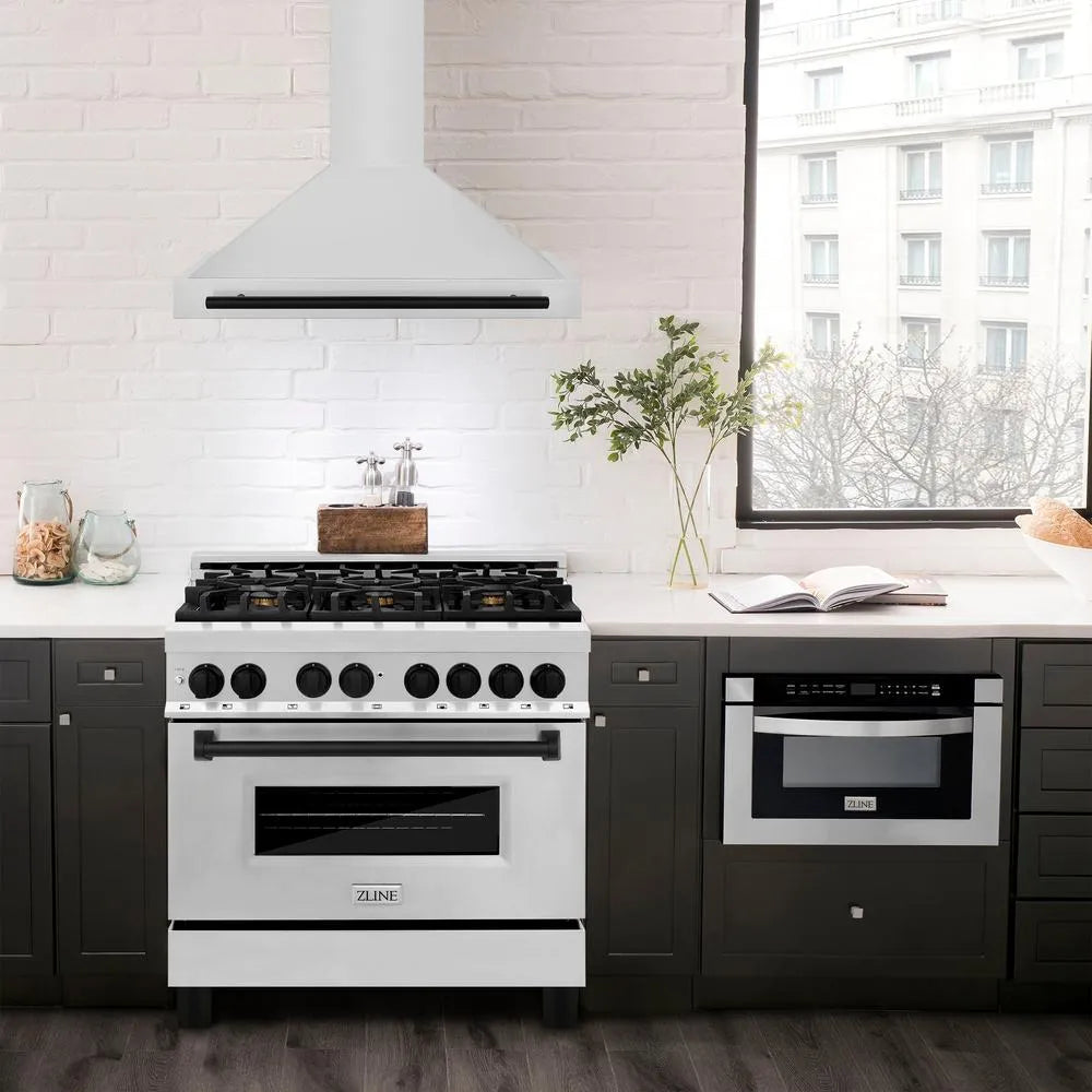 ZLINE Autograph Edition 36 in. Convertible Stainless Steel Range Hood with Stainless Steel Shell and Matte Black Accents (KB4STZ-36-MB)