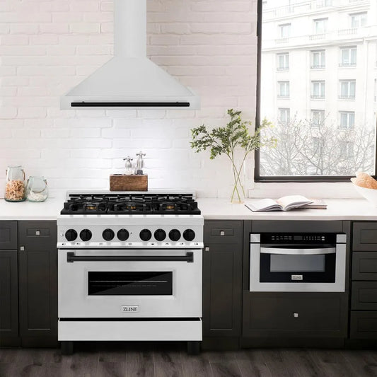 ZLINE Autograph Edition 36 in. Convertible Stainless Steel Range Hood with Stainless Steel Shell and Matte Black Accents (KB4STZ-36-MB)