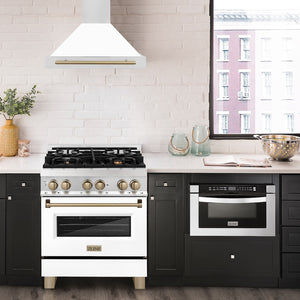 ZLINE Autograph Edition 30 in. Convertible Stainless Steel Range Hood with White Matte Shell and Champagne Bronze Accents (KB4STZ-WM30-CB)