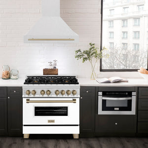 ZLINE Autograph Edition 36 in. Satin Stainless Steel Wall Mount Range Hood with Champagne Bronze Handle (8654SNZ-36-CB)