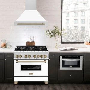 ZLINE Autograph Edition 36 in. Stainless Steel Range Hood with White Matte Shell and Champagne Bronze Handle (8654STZ-WM36-CB)