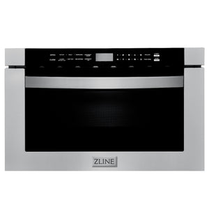 ZLINE Kitchen Package with 36 in. French Door Refrigerator, 48 in. Dual Fuel Range, 48 in. Range Hood, 24 in. Microwave Drawer, 24 in. Tall Tub Dishwasher and 24 in. Wine Cooler in Stainless Steel (6KPR-RARH48-MWDWV-RWV)