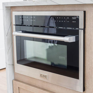 ZLINE Stainless Steel 24 in. Built-in Convection Microwave Oven (MWO-24) in a modern kitchen.