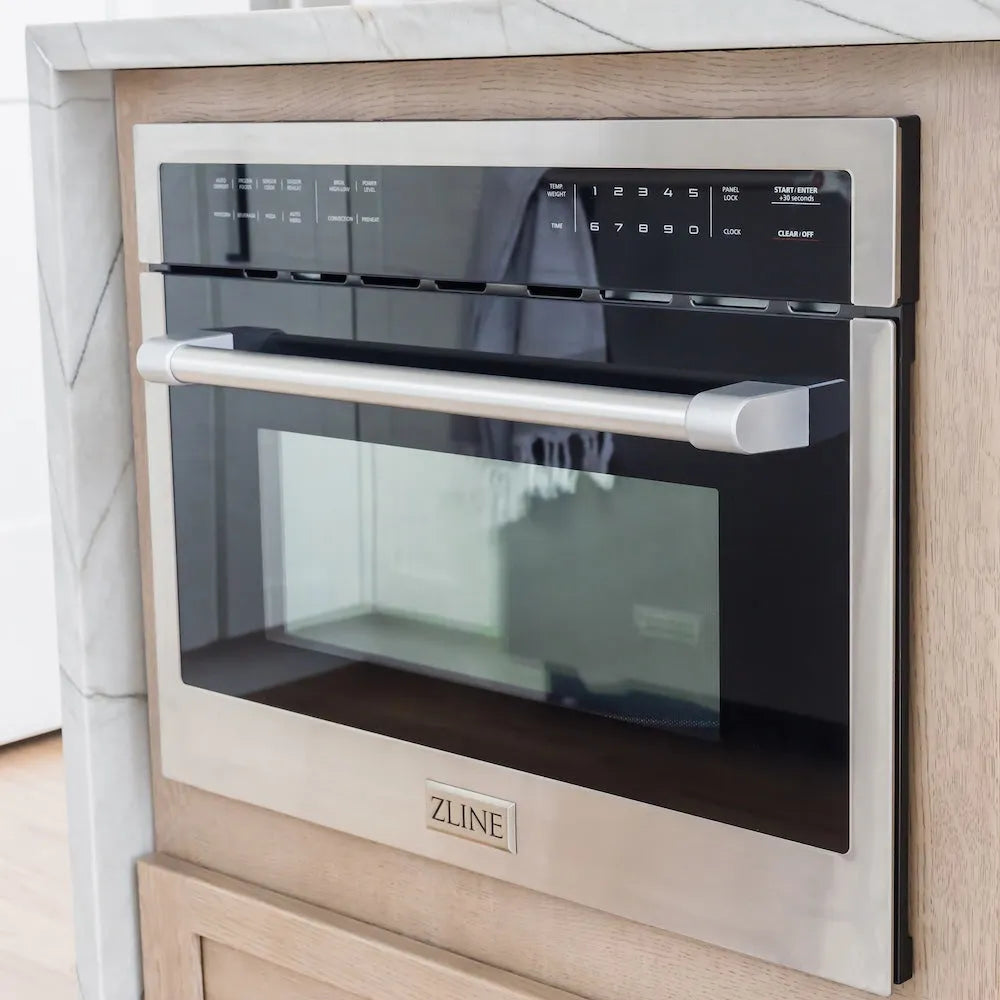 ZLINE 24 in. 1.6 cu. ft. Built-in Convection Microwave Oven in Stainless Steel with Speed and Sensor Cooking (MWO-24) installed in a kitchen setting