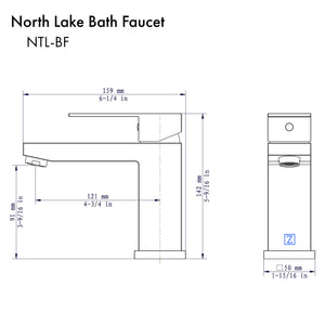 ZLINE North Lake Single Handle Bath Faucet in Chrome (NTL-BF-CH) dimensional diagram.