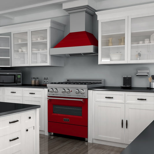 ZLINE 36 in. 4.6 cu. ft. Legacy Dual Fuel Range with 6 Burner Gas Cooktop and Electric Convection Oven in Satin Stainless Steel and Red Gloss Door (RAS-RG-36)