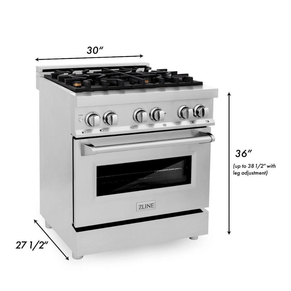 ZLINE 30 in. 4.0 cu. ft. Dual Fuel Range with Gas Stove and Electric Oven in Stainless Steel and Brass Burners (RA-BR-30) dimensions for installation