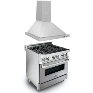 ZLINE 30 in. Kitchen Package with Satin Stainless Steel Dual Fuel Range and Convertible Vent Range Hood (2KP-RASNRH30) main image.