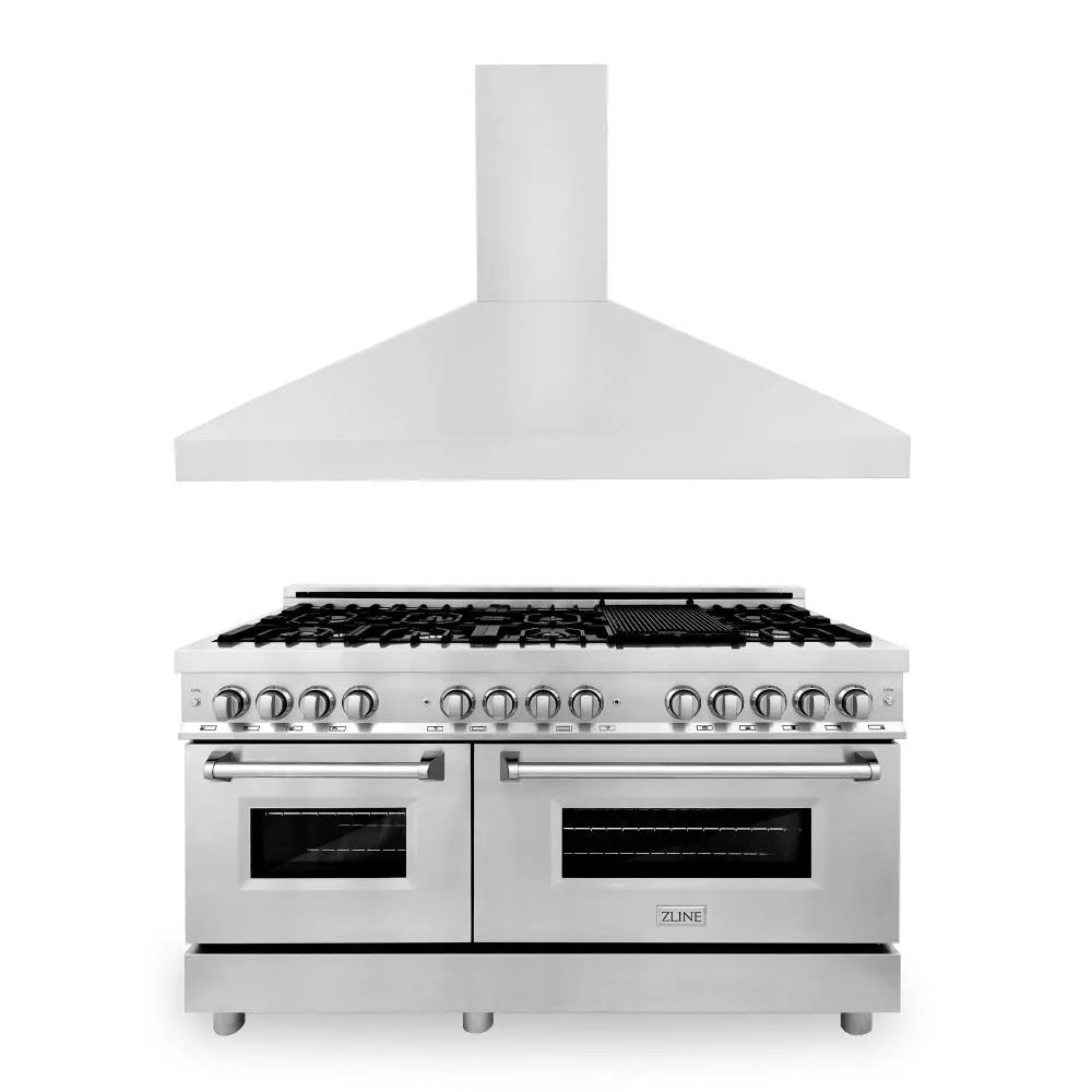 ZLINE 60 in. Kitchen Package with Stainless Steel Dual Fuel Range and Convertible Vent Range Hood (2KP-RARH60) main image.