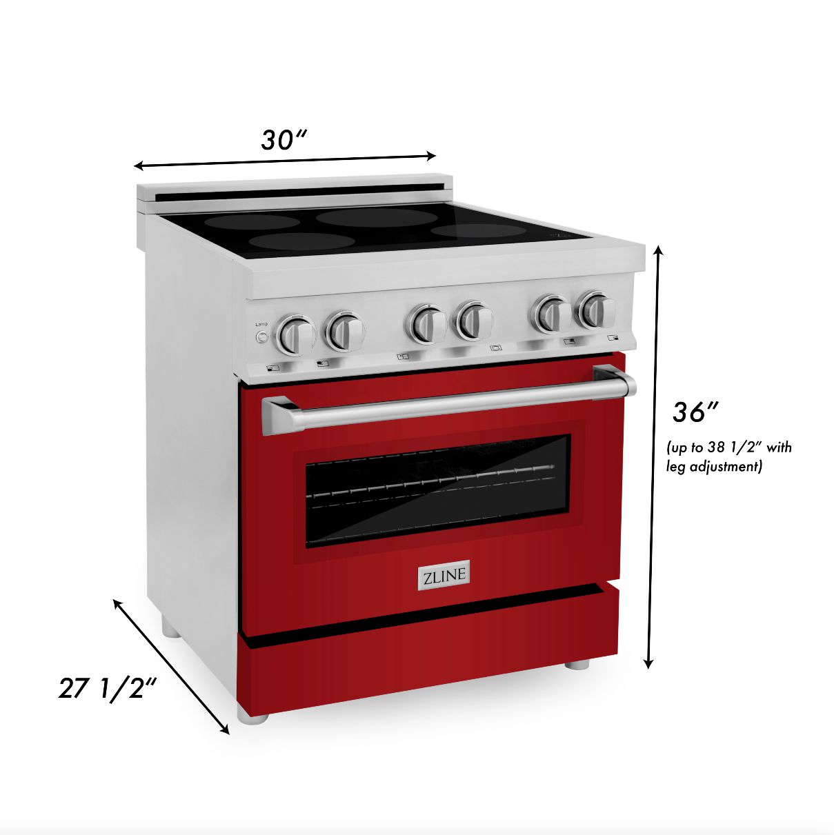 ZLINE 30 in. 4.0 cu. ft. Induction Range with a 4 Induction Element Stove and Electric Oven in Stainless Steel with Red Gloss Door (RAIND-RG-30) dimensions for installation