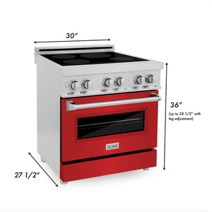 ZLINE 30 in. 4.0 cu. ft. Induction Range with a 4 Induction Element Stove and Electric Oven in Stainless Steel with Red Matte Door (RAIND-RM-30) dimensions for installation
