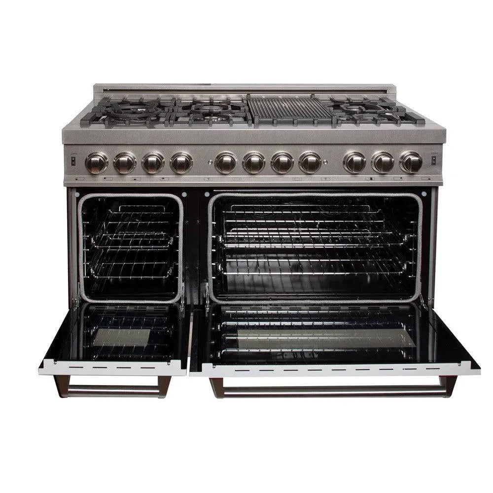 ZLINE 48 in. Kitchen Package with Satin Stainless Steel Dual Fuel Range with White Matte Doors and Convertible Vent Range Hood (2KP-RASWMRH48)