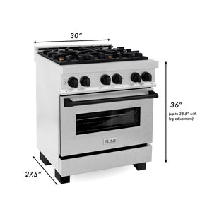 ZLINE Autograph Edition 30 in. 4.0 cu. ft. Dual Fuel Range with Gas Stove and Electric Oven in Fingerprint Resistant Stainless Steel with Matte Black Accents (RASZ-SN-30-MB) dimensions for installation