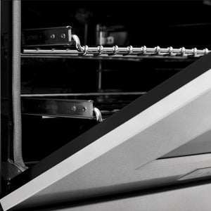 Stay-Put door hinges and Smooth-Glide oven racks on ZLINE range.