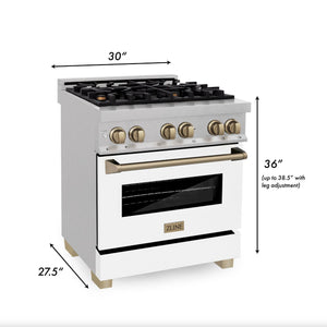 ZLINE Autograph Edition 30 in. 4.0 cu. ft. Dual Fuel Range with Gas Stove and Electric Oven in Fingerprint Resistant Stainless Steel with White Matte Door and Champagne Bronze Accents (RASZ-WM-30-CB)-Ranges-RASZ-WM-30-CB ZLINE Kitchen and Bath