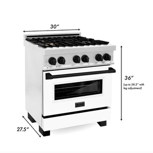 ZLINE Autograph Edition 30 in. 4.0 cu. ft. Dual Fuel Range with Gas Stove and Electric Oven in Fingerprint Resistant Stainless Steel with White Matte Door and Matte Black Accents (RASZ-WM-30-MB) dimensions for installation