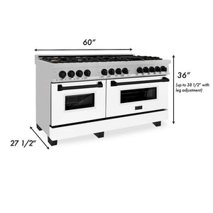 ZLINE Autograph Edition 60 in. 7.4 cu. ft. Dual Fuel Range with Gas Stove and Electric Oven in DuraSnow® Stainless Steel with White Matte Doors and Matte Black Accents (RASZ-WM-60-MB) dimensions for installation