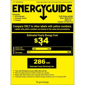 ZLINE Autograph Edition 24 in. Touchstone 151 Can Beverage Fridge With Satin Stainless Steel Glass Door And Matte Black Handle (RBSOZ-SN-24-MB) energy usage guide.