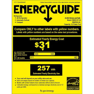 ZLINE Autograph Edition 24 in. Touchstone 151 Can Beverage Fridge With Solid Stainless Steel Door And Matte Black Handle (RBSOZ-ST-24-MB) energy guide