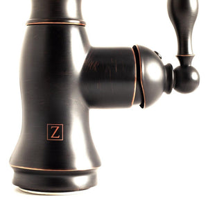 ZLINE Rembrandt Single Handle Kitchen Faucet and Side Sprayer in Oil Rubbed Bronze (REM-KF-ORB) mount and handle.
