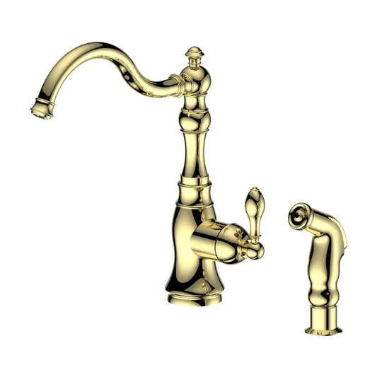 ZLINE Autograph Edition Rembrandt Single Handle Kitchen Faucet and Side Sprayer in Polished Gold (REM-KF-PG) main image.