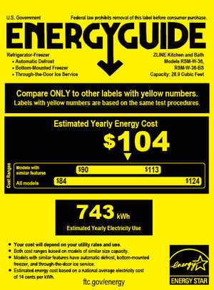 ZLINE Autograph Edition 36 in. 28.9 cu. ft. Standard-Depth French Door External Water Dispenser Refrigerator with Dual Ice Maker in Fingerprint-Resistant Stainless Steel and Champagne Bronze Traditional Handles (RSMZ-W-36-CB)