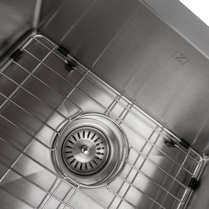 ZLINE Niseko 36 in. Farmhouse Apron Mount Double Bowl Stainless Steel Kitchen Sink with Bottom Grid (SA50D-36) basket strainer.