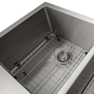 ZLINE Niseko 36 in. Farmhouse Apron Mount Double Bowl Stainless Steel Kitchen Sink with Bottom Grid (SA50D-36) utility grid.