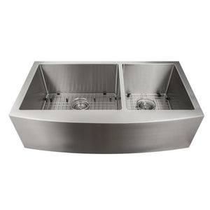 ZLINE Courchevel 36 in. Farmhouse Apron Mount Double Bowl Stainless Steel Kitchen Sink with Bottom Grid (SA60D-36) front.