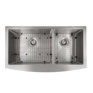 ZLINE Courchevel 36 in. Farmhouse Apron Mount Double Bowl Stainless Steel Kitchen Sink with Bottom Grid (SA60D-36) overhead.