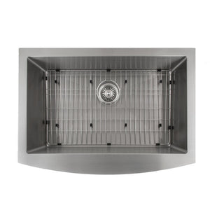 ZLINE Zermatt 30 in. Farmhouse Apron Mount Single Bowl Stainless Steel Kitchen Sink with Bottom Grid (SAS-30) overhead.