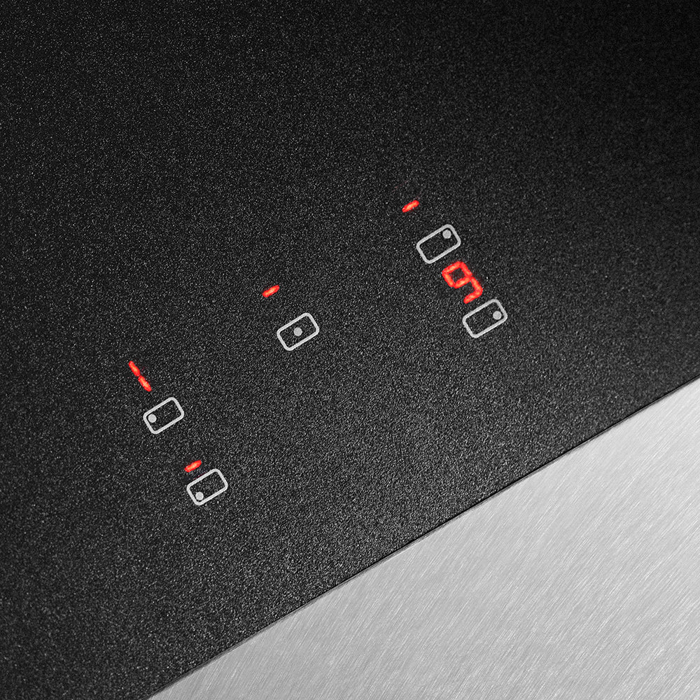 ZLINE 36 in. Paramount Induction Rangetop with 5 Element Cooktop in Satin Stainless Steel (SINRTS-36) close-up of LED control panel with red and white buttons.