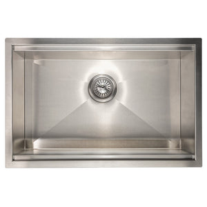 ZLINE Garmisch 27 in. Undermount Single Bowl Stainless Steel Kitchen Sink with Bottom Grid and Accessories (SLS-27) overhead, no grate.