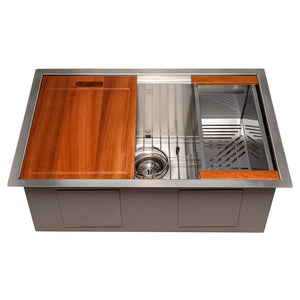 ZLINE Garmisch 27 in. Undermount Single Bowl Stainless Steel Kitchen Sink with Bottom Grid and Accessories (SLS-27) front.