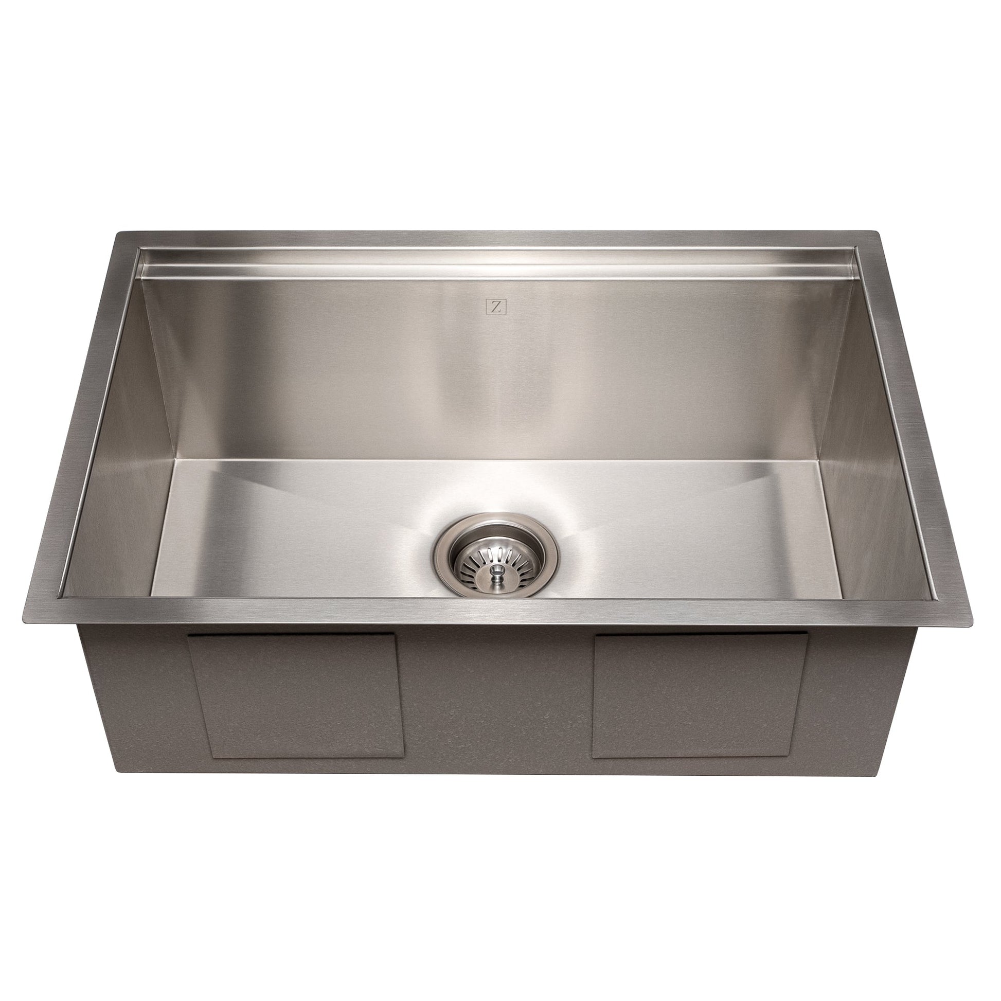 ZLINE Garmisch 27 in. Undermount Single Bowl Stainless Steel Kitchen Sink with Bottom Grid and Accessories (SLS-27) front, no grate.