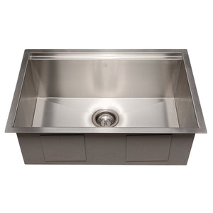 ZLINE Garmisch 27 in. Undermount Single Bowl Stainless Steel Kitchen Sink with Bottom Grid and Accessories (SLS-27) front, no grate.