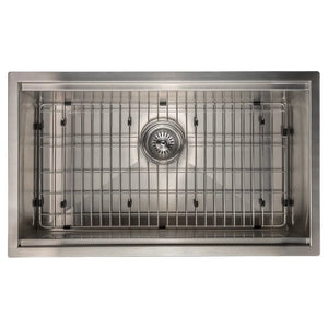 ZLINE 30 in. Garmisch Undermount Single Bowl Stainless Steel Kitchen Sink with Bottom Grid and Accessories (SLS-30) overhead view.