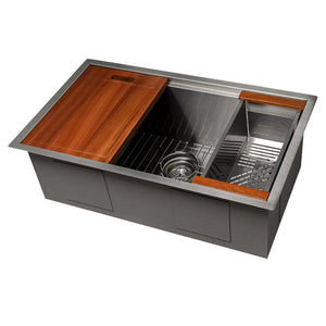 ZLINE 30 in. Garmisch Undermount Single Bowl Stainless Steel Kitchen Sink with Bottom Grid and Accessories (SLS-30) main image.