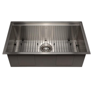 ZLINE 30 in. Garmisch Undermount Single Bowl Stainless Steel Kitchen Sink with Bottom Grid and Accessories (SLS-30)