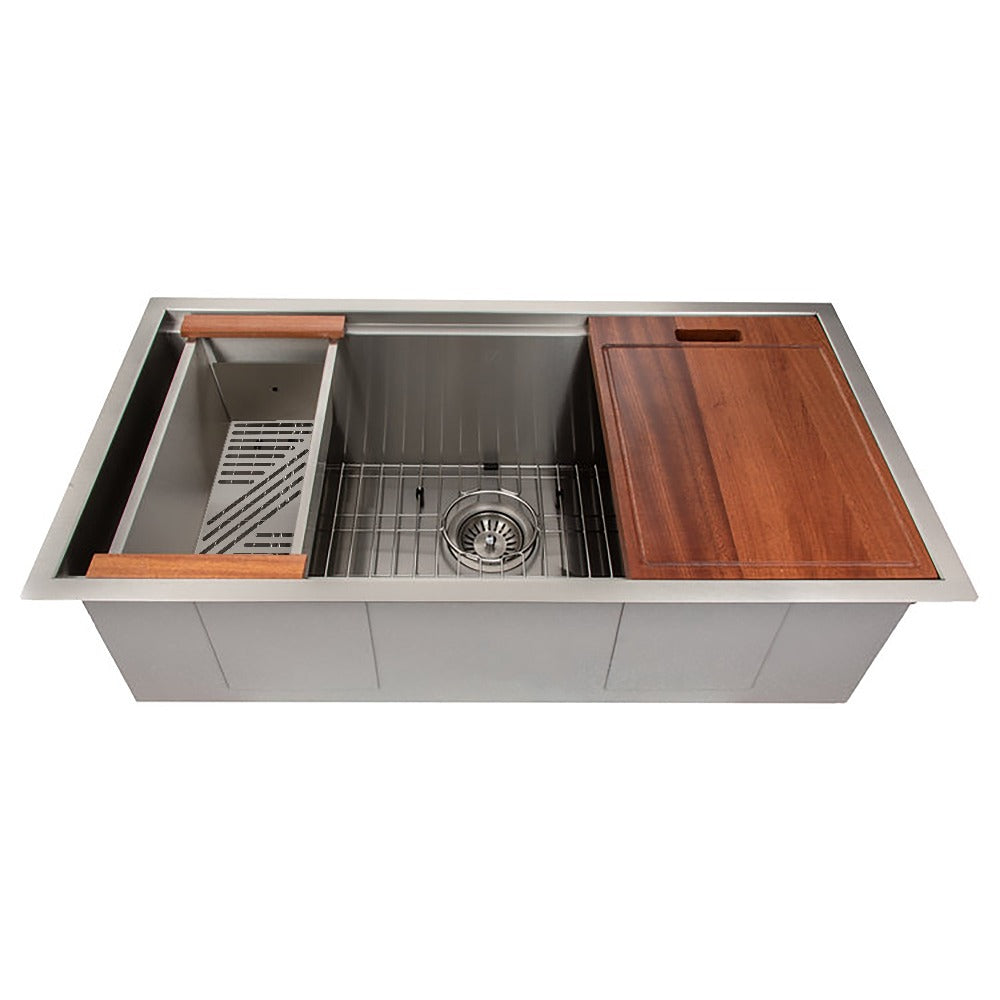 ZLINE Garmisch 33 in. Undermount Single Bowl Stainless Steel Kitchen Sink with Bottom Grid and Accessories (SLS-33) front.